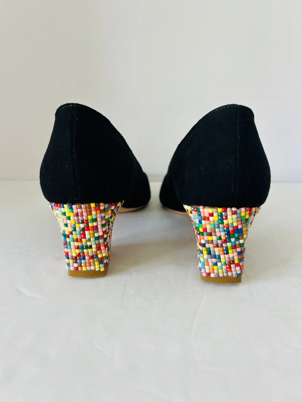 Diane B Milano Black Suede Pumps Beaded Low Heels Pointed Toe EU35 Size US 5